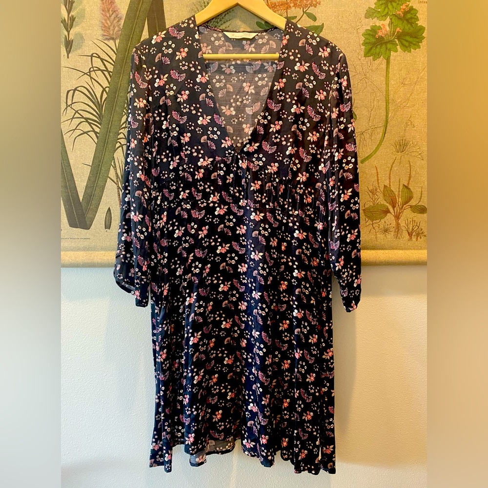 Odd Molly Anthropologie Floral Printed Dress Long Sleeve Grey M-2